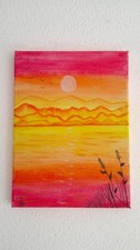 Gemälde Sonnenuntergang Aquarell Original Signiert CA 24 X 18 Cm
