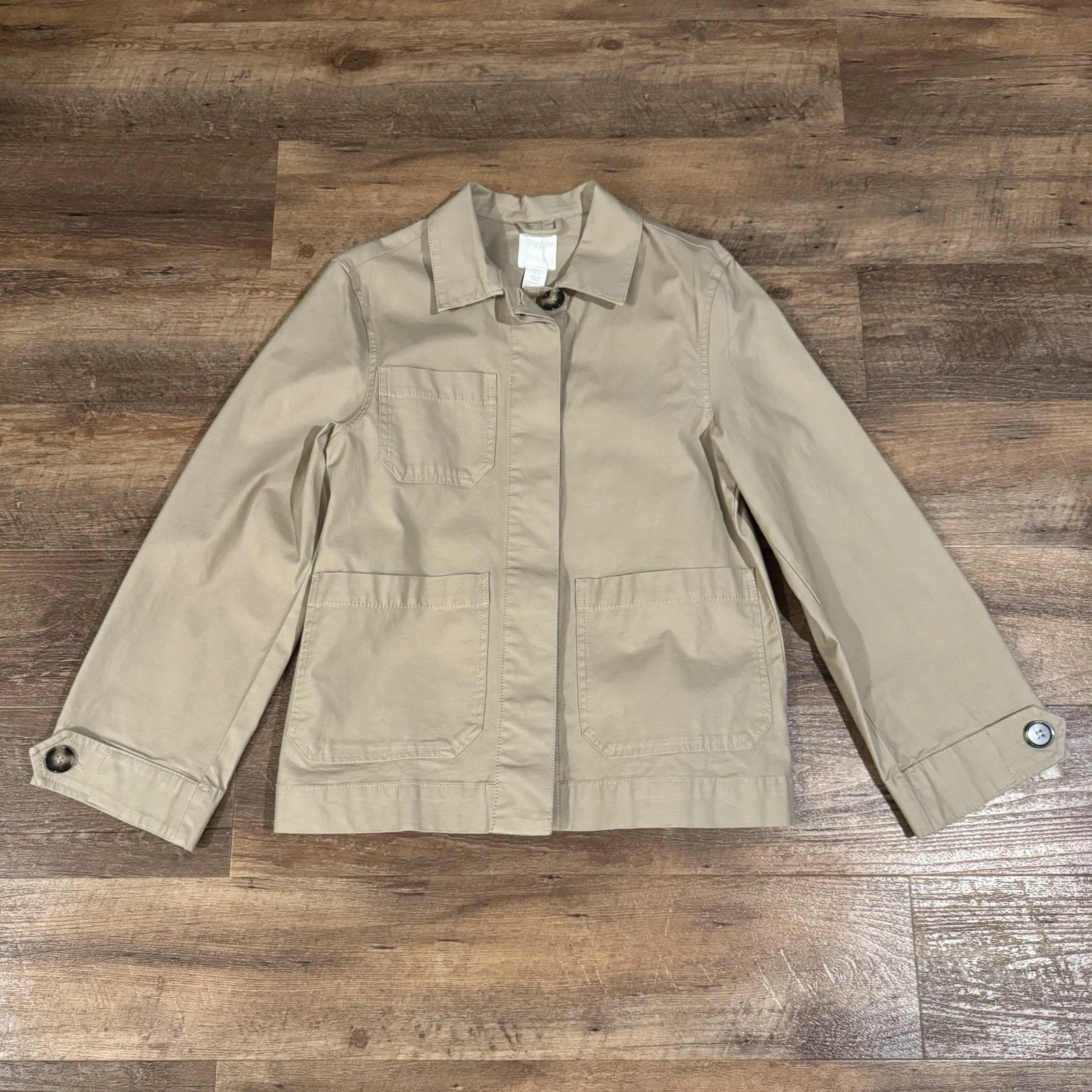 VETEMENTS Giacca leggera H&M donna kaki marrone utility chore cotone tasche colletto taglia 0