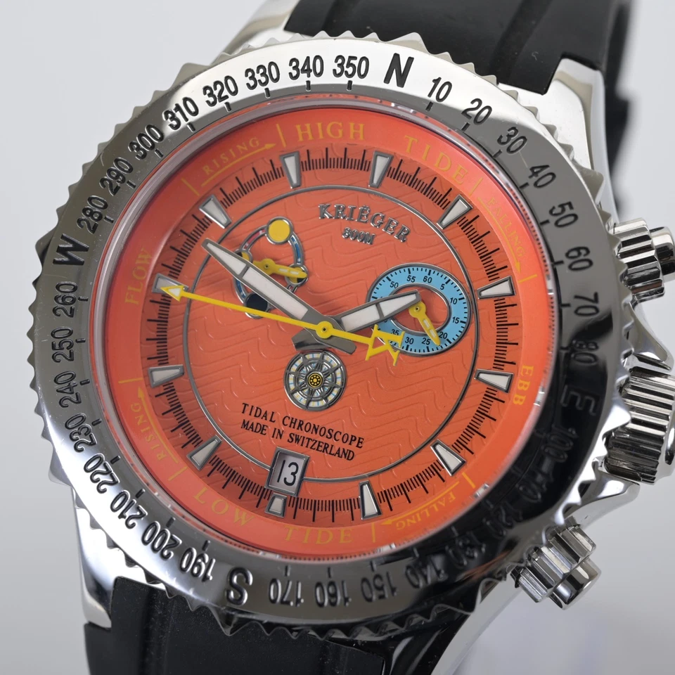 Relógio masculino Krieger K1001TP Tidal Wave Chrono edição limitada 44mm laranja B&P - Imagem 3 de 4