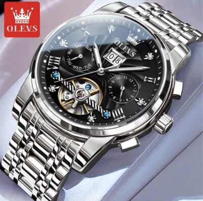 OLEVS Men's Watch Automatic Mechanical Luxury Stainless Steel Business Black