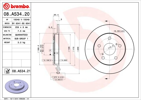 Brembo 2 Bremsscheiben Coated Disc Line Voll 259 Mm (08.A534.21) |-image