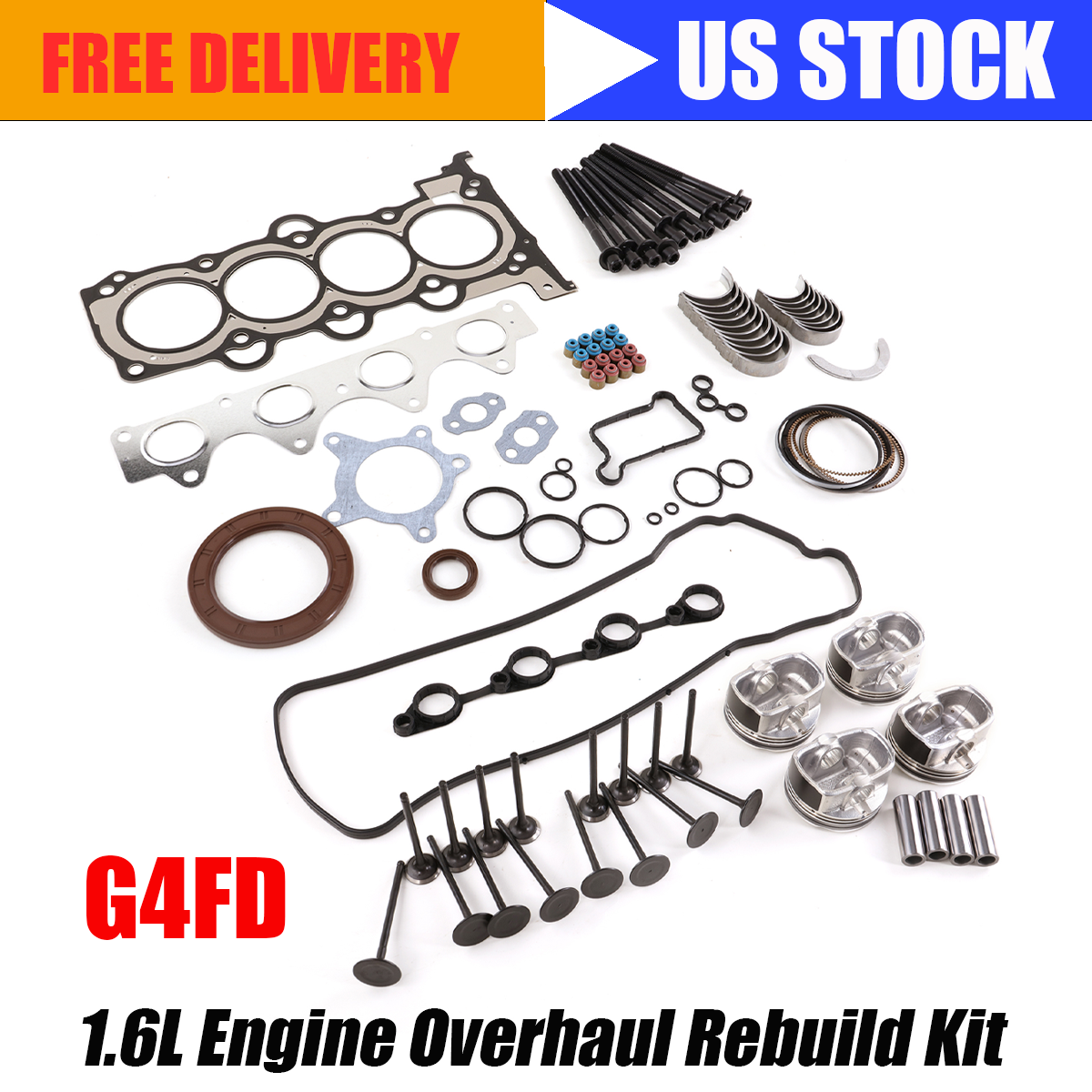 Hyundai Kia Engine Overhaul Rebuild Kit with Crankshaft Bearings