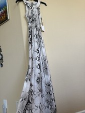 Calvin Klein Size 6 Maxi Dress Beige Pattern Long Elastic Waist NWT
