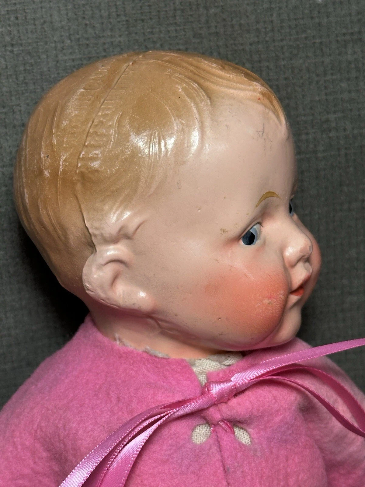  vintage grumpy composition stuffed doll side glancing eyes 