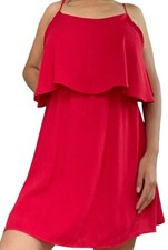 Tobi Cut Out Mini Dress Medium Red Cowl Neck Ruffle Elastic Waist Lined Layered