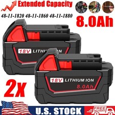 2PACK For Milwaukee M18 18V 8.0 AH Extended Capacity Lithium Battery 48-11-1860