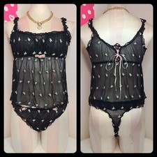 VTG Victoria's Secret Y2K Floral Mesh Ruffle Cami/ Panty Set Size M