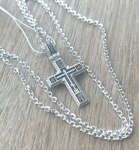 Christian Baptism Cross Necklace Russian Orthodox Jewelry. Sterling Silver 925