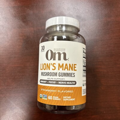 Om Lion's Mane Mushroom Gummies, Strawberry , 60 Vegan Gummies Exp 05/2026