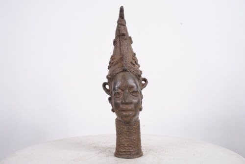 Belle tête mère reine bronze Bénin 15" - Nigeria - Art tribal africain - Photo 1/7