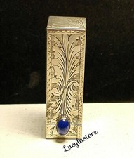 DE COLECCIÓN Italia PLATA 800 GRABADO LÁPIZ LABIAL ESTUCHE SOPORTE Cabujón Lapislázuli Espejo