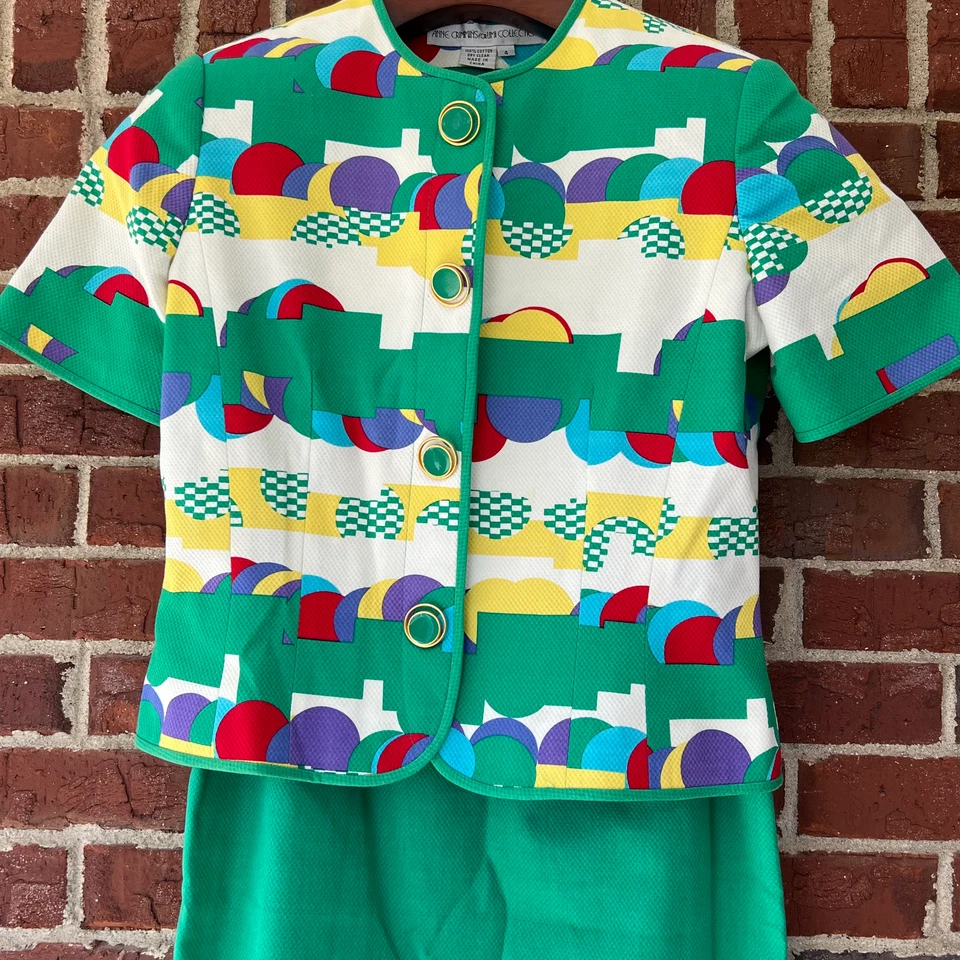 Anne Crimmins Umi Collections Skirt Suit Vintage Multi Color Geometric 4 Spring - Image 2 of 4
