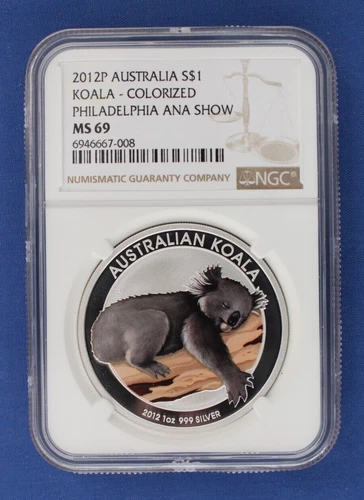 2012 Australia 1oz Silver $1 Koala coin "Philadelphia ANA Show" NGC Graded MS69