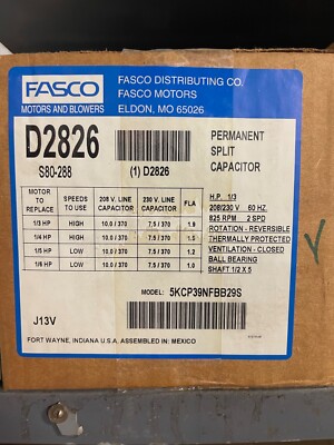 1/3 HP 5.6-Inch Frame Diameter Fasco D2826 Multi-HP 1.9-Amp 208-230-volt 825 RPM Ball Bearing 1/3 HP 5.6-Inch Frame Diameter Fasco D2826 Multi-HP 1.9-Amp 208-230-volt 825 RPM Ball Bearing