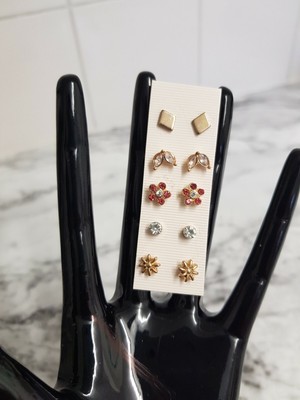 5 Pairs Assorted Gold Tone Different Style Small Studs