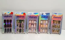 Claire's Faux Nails Vegan 5 Sets of 24 Multicolor Design Glue included