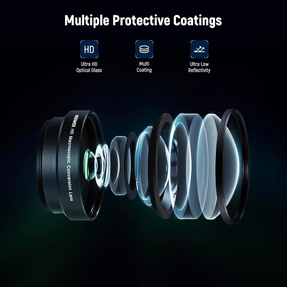 NEEWER 43mm HD Macro Lens with 37-52mm Snap On Lens Mount Adapter for Telephoto - Image 4 of 4