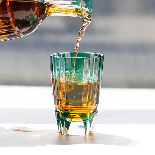Edo Kiriko Glasses Hand Cut To Green 9ozDispenser&2oz for Whiskey/Brandy 1 Set - Picture 5 of 17