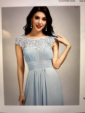 NWT EVER PRETTY Elegant Lace Cap Sleeve Chiffon Bridesmaid Dress Size 4 SKY BLUE