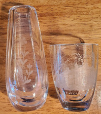Pair of Small Etched Leaded Glass Vases