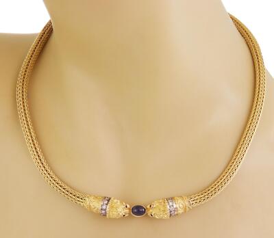 18k Lion Head Necklace Diamond Sapphire 18k Two Tone Gold Double