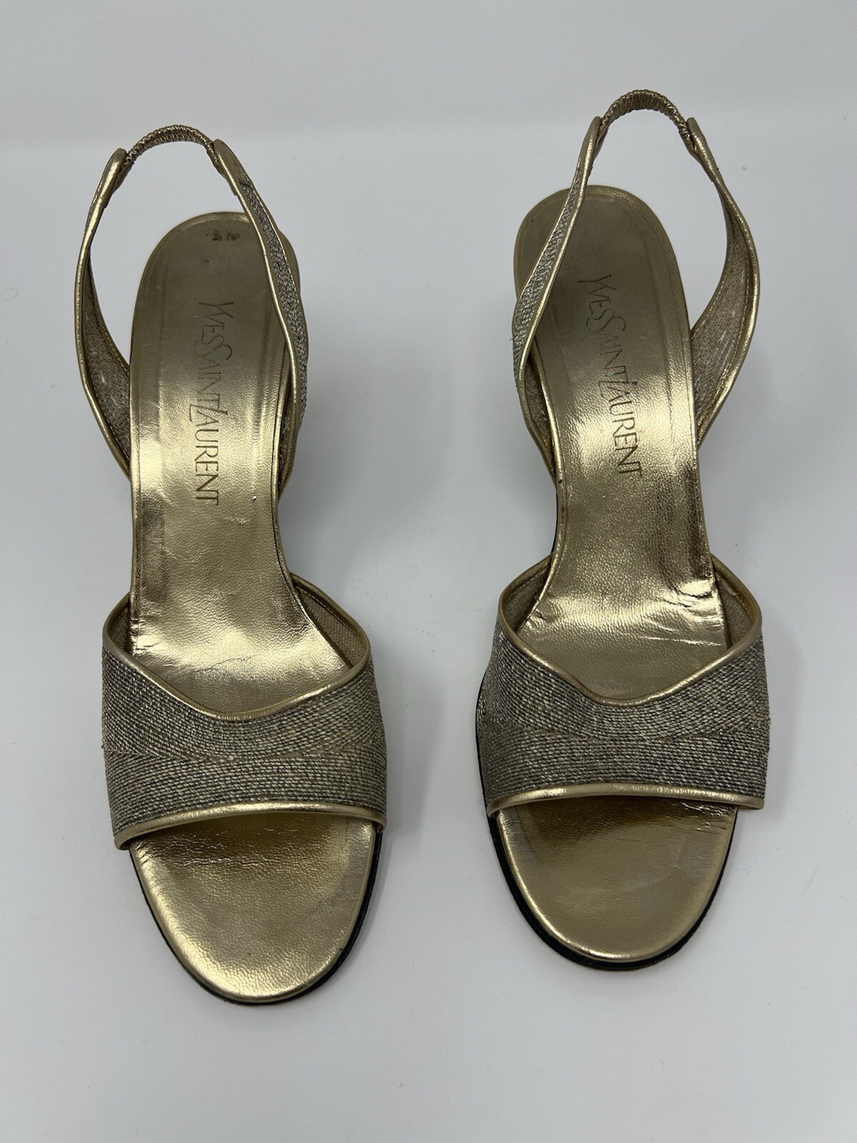 Tacchi Yves Saint Laurent YSL maglia oro slingback taglia 9 M 39 40 pelle Italia