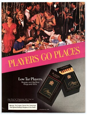 1984 Players Cigarette Vintage Print Ad, New Years Party Banquet Champagne Kings