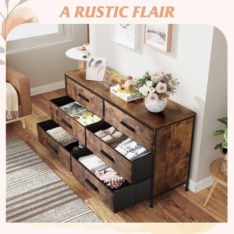 Современный двойной комод середины века с 6 ящиками - коричневый - Изображение 4 из 4