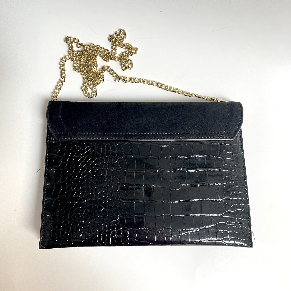 Topshop Black Crocodile Panther Clasp Crossbody/Clutch Bag