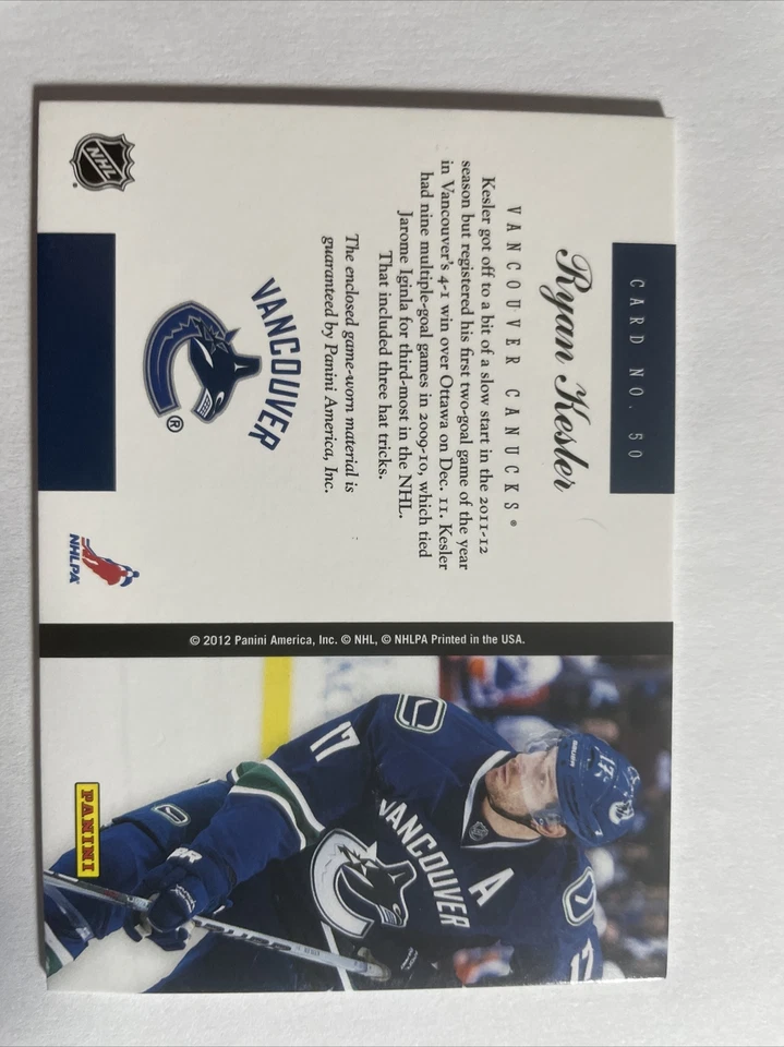 2011-12 Elite Materials Jersey Ryan Kesler Vancouver Canucks Blue patch - Image 2 of 2