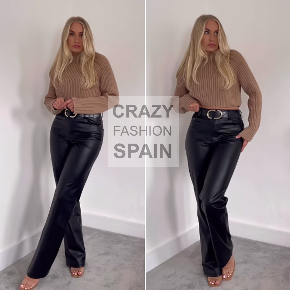 ZARA WOMAN NWT SS23 BLACK ZW FAUX LEATHER '90S WIDE LEG PANTS ALL SIZES  2969/242 | eBay