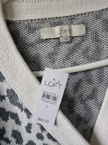 Ann Taylor Loft Gray Animal Leopard Print Button Down Cardigan Sz S New W Tags - Picture 2 of 11