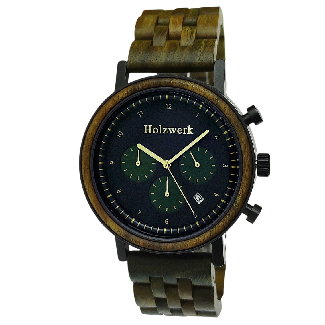 Holzwerk BERGHEIM Damen und Herren Holz Uhr Chronograph mit Datum