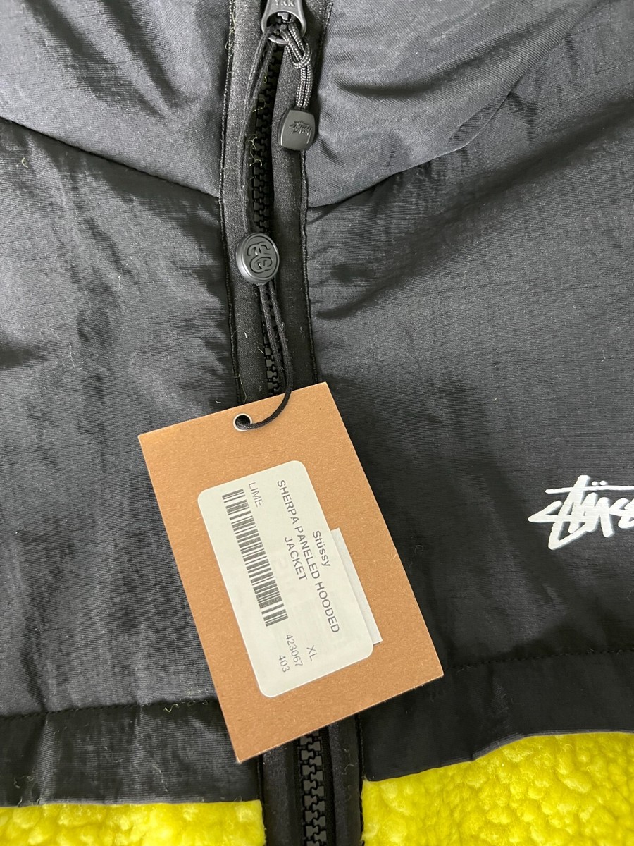 Stussy Sherpa Paneled Hooded Jacket - Size XL - Lime - NEW Stussy Sherpa Paneled Hooded Jacket - Size XL - Lime - NEW