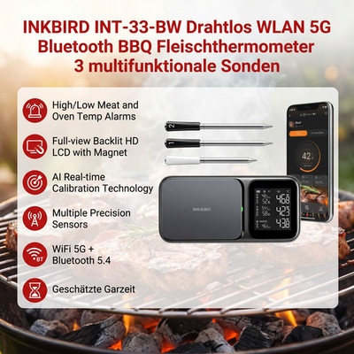 INKBIRD Drahtlos WLAN Bluetooth Fleischthermometer INT-33-BW App Steuerung Grill
