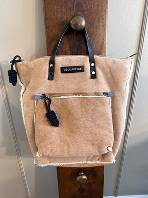 DSQUARED2 SHEEPSKIN SUEDE & SHEARLING HANDBAG PURSE TOTE Large & Supersoft NWOT