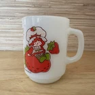 Anchor Hocking Fire King White Milk Glass Strawberry Shortcake Mug Vintage