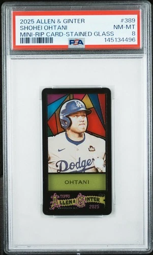 2025 TOPPS ALLEN & GINTER MINI-RIP CARD-STAINED GLASS #389 SHOHEI OHTANI PSA 8