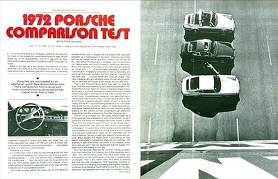 1972 Porsche 911 T & S Coupe & 911 E Targa Road Test Tech Data Review Article