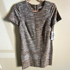 Calvin Klein Tweed Sheath Dress Short Sleeve Round Neck Knee Multicolor 8