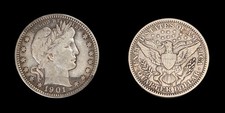 1901-S Barber Quarter, San Francisco, Highly ...