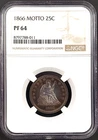 1866 Proof Seated Liberty Quarter, with Motto, PF 64 by NGC! Superb toning!