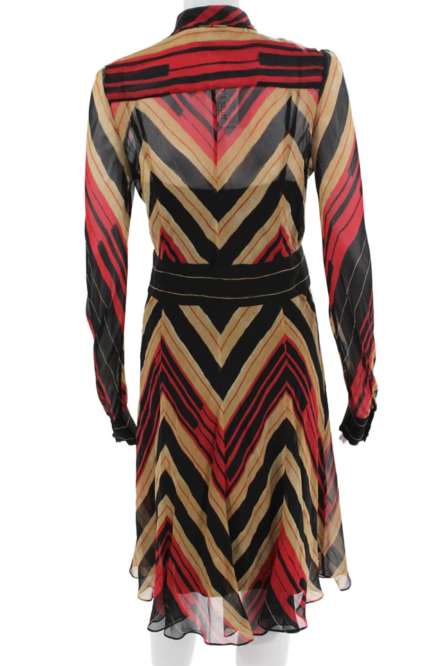 Diane Von Furstenberg Womens Short Shirt Dress Beige Silk Long Sleeve Size 6 - Image 3 of 4