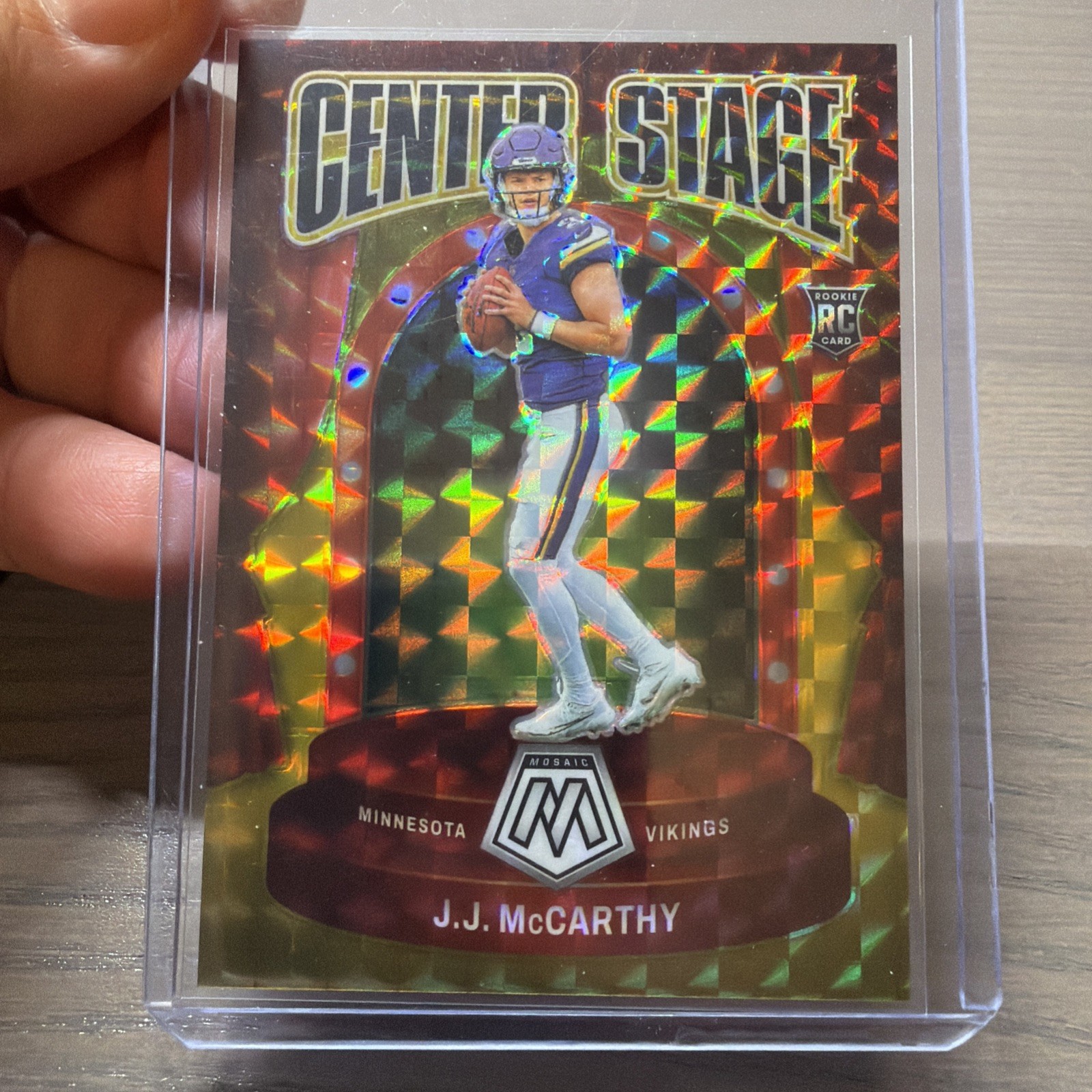 2024 Panini Mosaic - Center Stage J.J. McCarthy #9 Gold Mosaic /10 (RC)