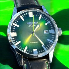 Vintage Raketa Watch Mechanical Aviator Green Pilot USSR Wrist Soviet Men's Date