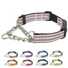 Martingale Collar for Dogs with Chain, Nylon Training Collars, Pink, XS