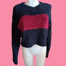 Large Fuzzy Sweater Cozy Black Red Reference Point Acrylic Vtg Muppet Fuzzy