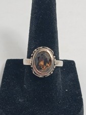 Ornate Sterling Silver 925 Smoky Quartz Gemstone Statement Casual Ring Sz 6 D2
