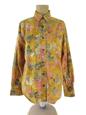 Pete HuntingtonWomens Large Sunflower Yellow Floral Cotton Shirt Handcrafted