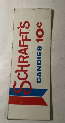 Vintage Schrafft’s Candy Candies 10 Cents Store Display Tin Sign 12 x 4.5”